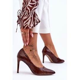 Step in style Höga klackar Modell Lewski Skor 2659 Brun Wąż - Steg i stil 2