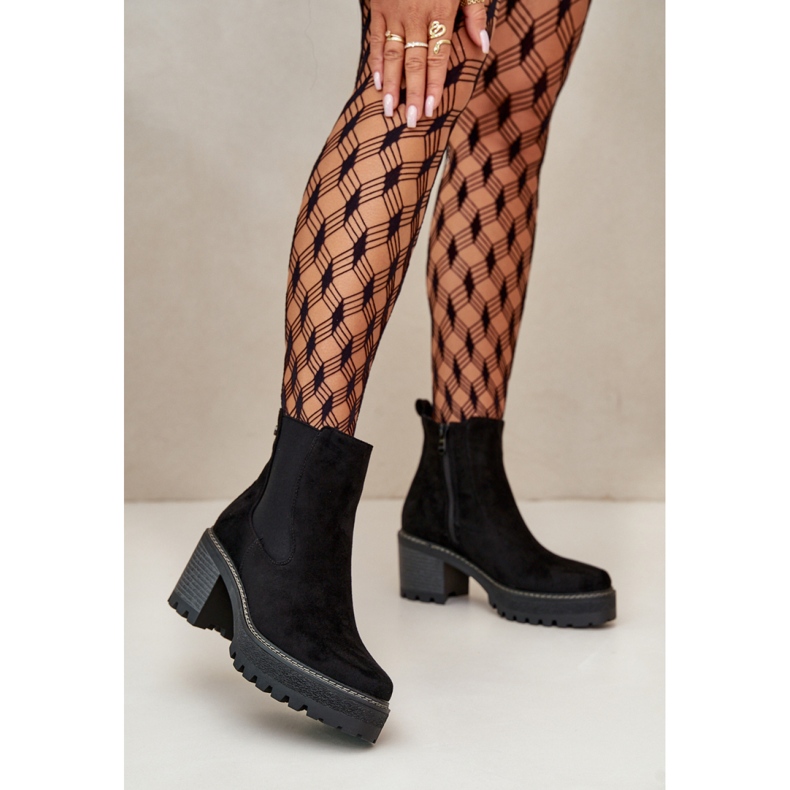 Damstövlar i mocka med tjock botten, svarta 1