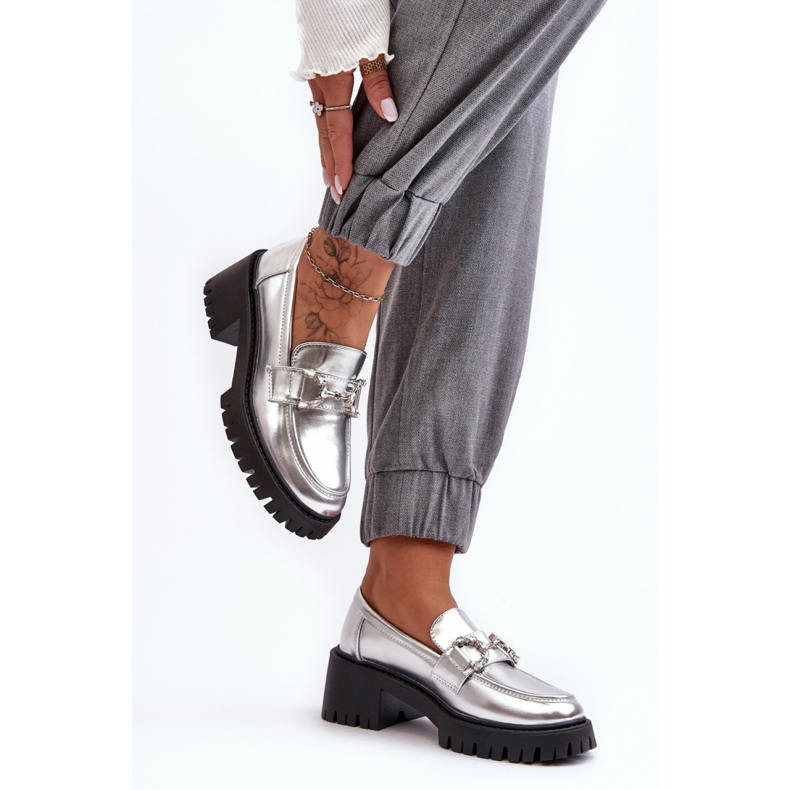 Silver slip-on mockasiner för kvinnor 1