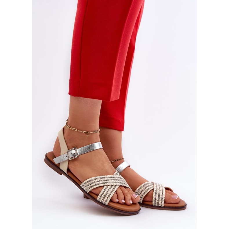 S.Barski MY923 beige sandaler med dekorativa remmar 1