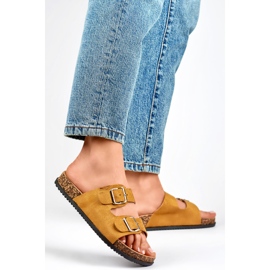 Kvinnors flipflops gjorda av eko-mocka 98-179C kamel brun 1