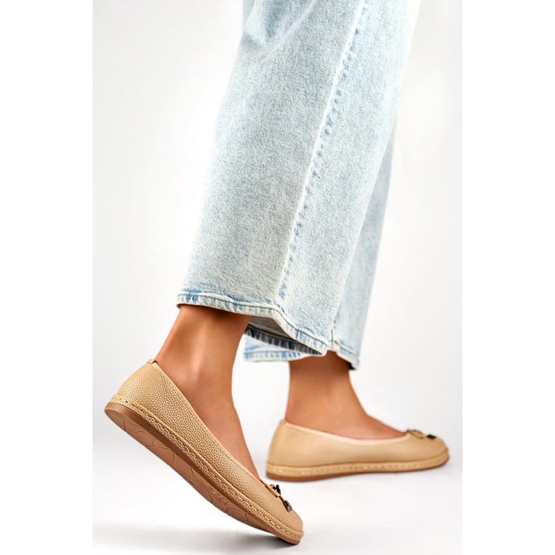 Balettlägenheter för kvinnor med rosett GD-XR392A-BE beige 1