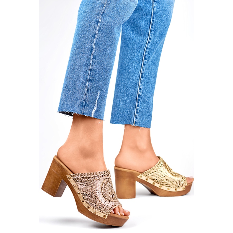 Högklackade flipflops C388GO dam, guld 1