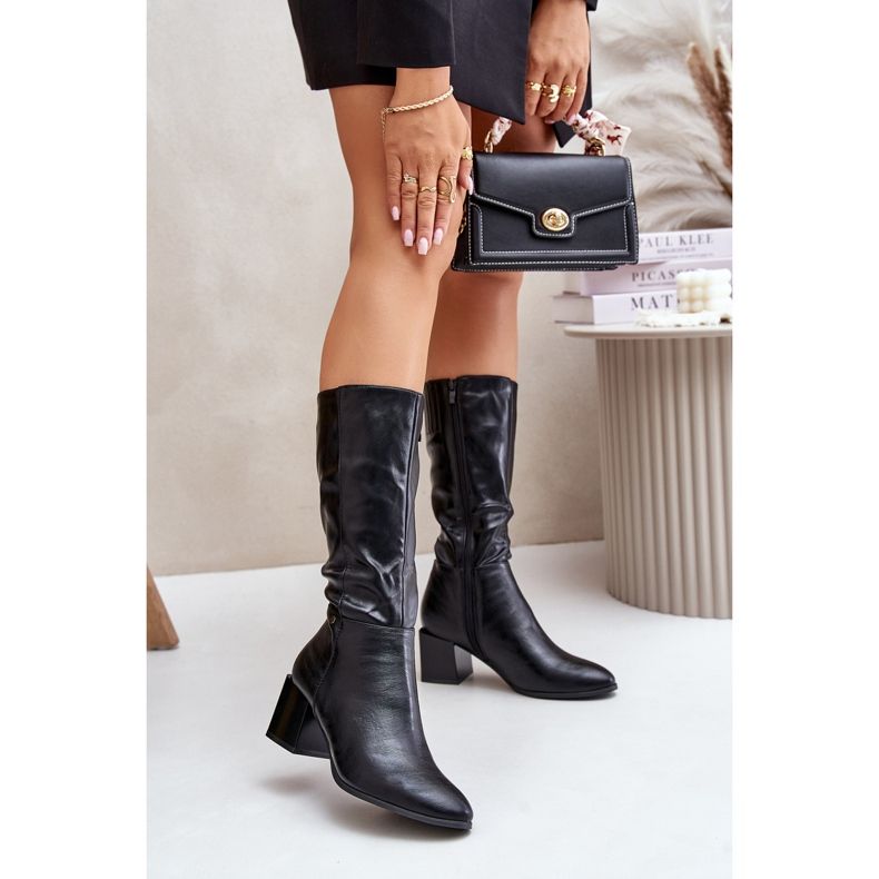 Isolerade Mid-Calf Eco Läder Stövlar med hög klack Svart Ellithira 2