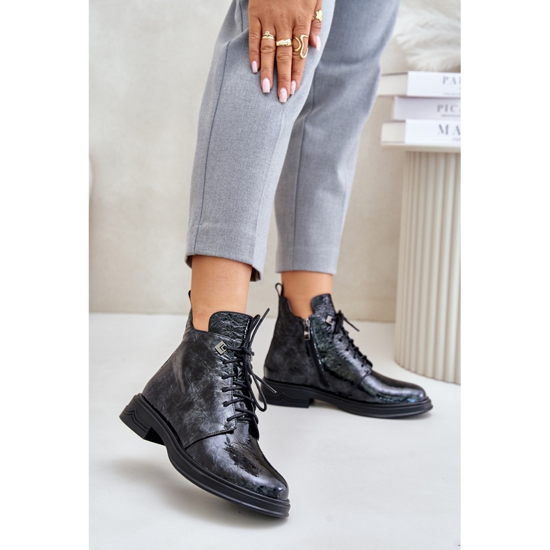 S.Barski Läderkängor för kvinnor, varma, dragkedjor, D&amp;A LZ42-042, svarta och grå 2