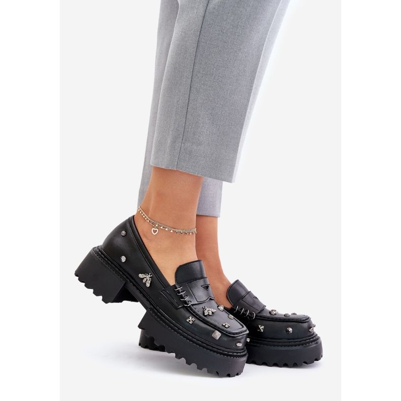 S.Barski Skinnskor för kvinnor med dekorationer D&amp;A MR880-102 Svart 1