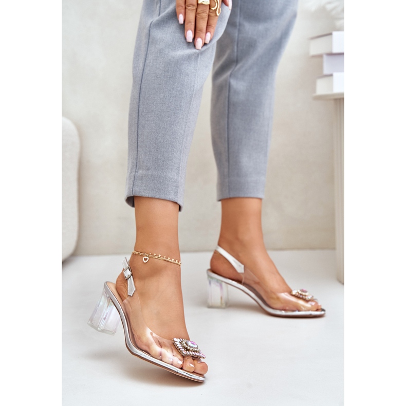 S.Barski Genomskinliga sandaler med brosch på hög klack D&amp;A MR42-031 Silver silver- 1