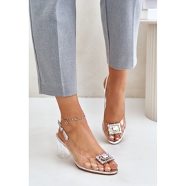 S.Barski Genomskinliga sandaler med brosch på hög klack D&amp;A MR42-031 Silver 2
