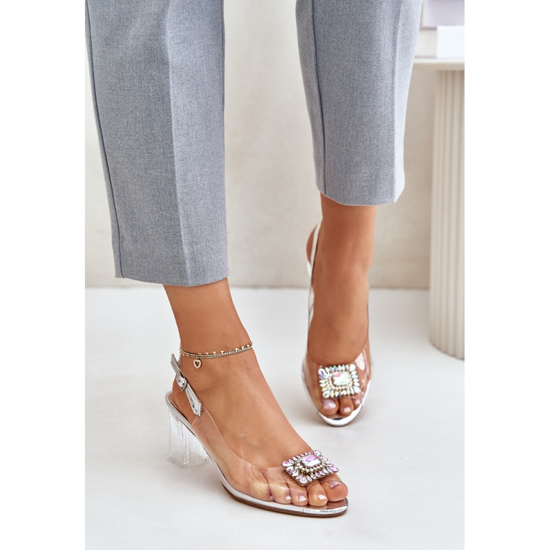 S.Barski Genomskinliga sandaler med brosch på hög klack D&amp;A MR42-031 Silver 2