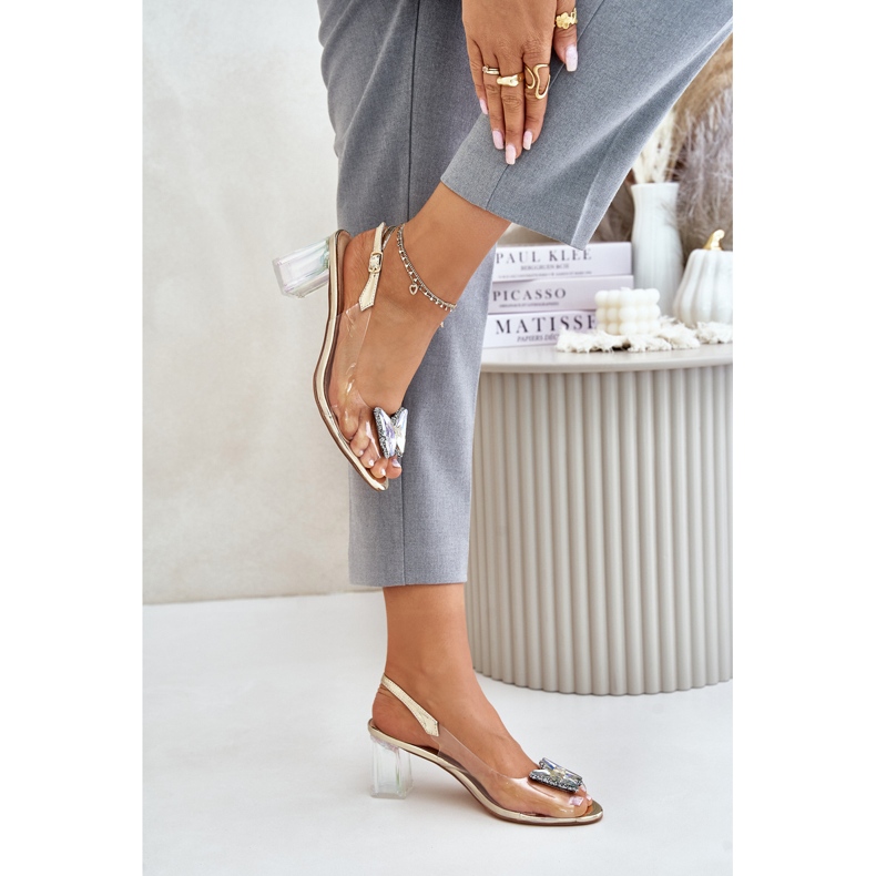 S.Barski Genomskinliga sandaler med en fjäril på en högklackad D&amp;A MR42-326 Gold gyllene 2