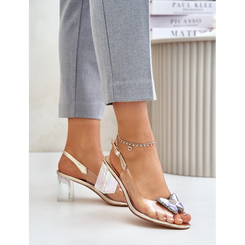 S.Barski Genomskinliga sandaler med en fjäril på en högklackad D&amp;A MR42-326 Gold gyllene 1