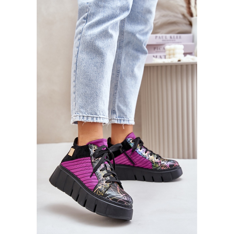 Lädersneakers på Maciejka-plattformen 06767-15 Fuchsia svart 2