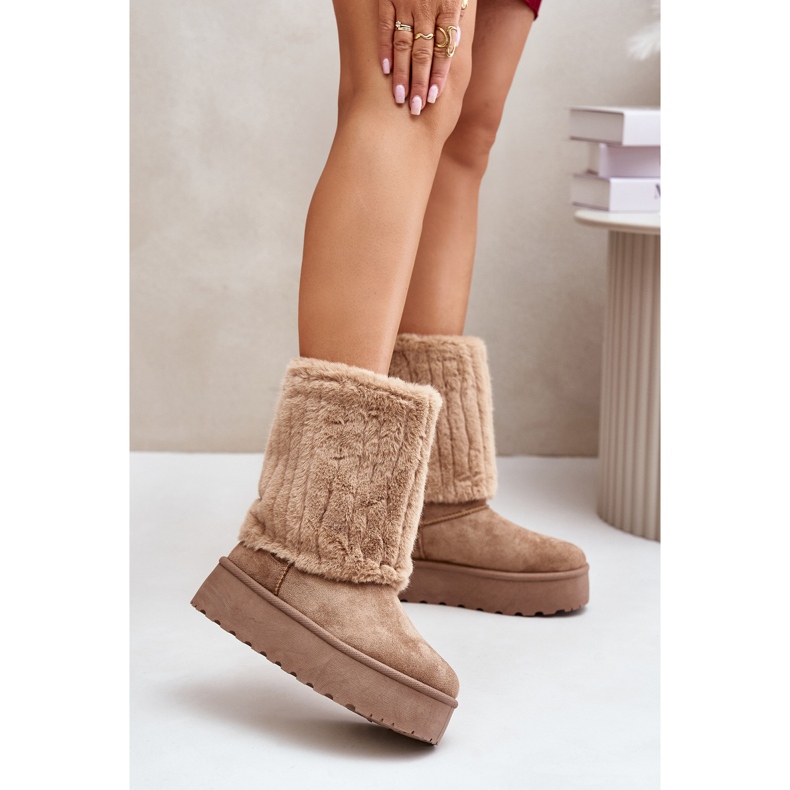 Beige Lisonea plattformsnöskor med uppvikt ovandel 2