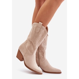 Cowboystövlar med hög klack för kvinnor gjorda av ekomocka Ljusbeige Wendlis 1