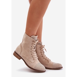 Dekorerade stövlar med platt klack, ekomocka, varm, ljusbeige Ellieo 1