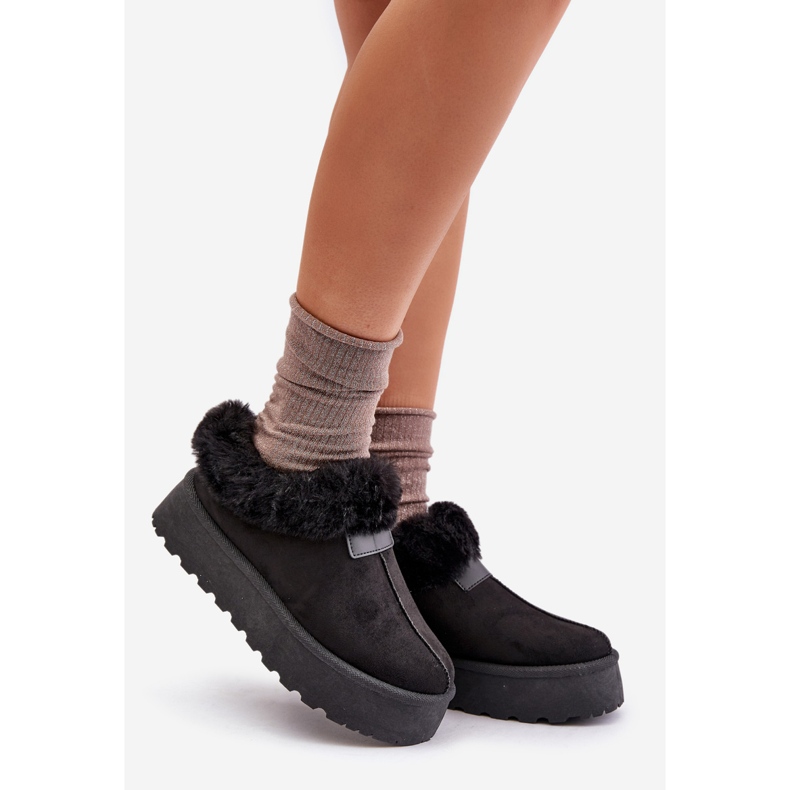 Låga snöstövlar med päls på plattformen, Eco Mocka, Svart Neathoria 1