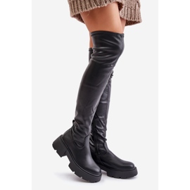 Over-the-knee boots med plattform och platt klack gjorda av eko-läder, svart Loreviana 1