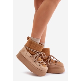 Bruna Mavora Snöskor Med Snörning På En Plattform beige 1
