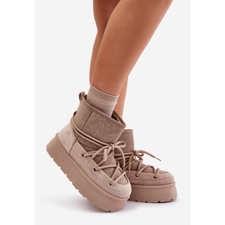 Beige Mavora snökängor med snörning på plattformen 1