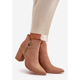 Damstövlar på hög klack med spetsiga tår Eco Mocka Varm brun Raisha beige 1