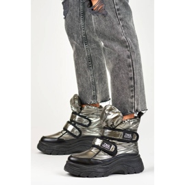 Snowboots för kvinnor, metallic, silver kardborrstövlar 22-PY16062SI svart 2