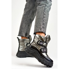 Snowboots för kvinnor, metallic, silver kardborrstövlar 22-PY16062SI svart 1