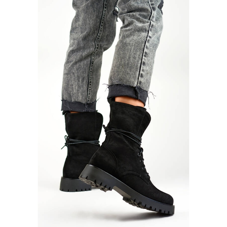 Dammockor med snörning i mocka svarta DE1051S-B beige 2