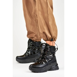 Snöskor för kvinnor, blanka svarta stövlar 22-PY16061B 1