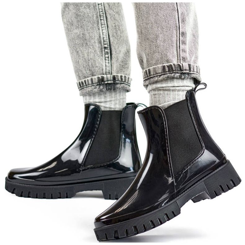 Chelsea-stövlar för kvinnor med tjock sula, svart YX227-1B 1