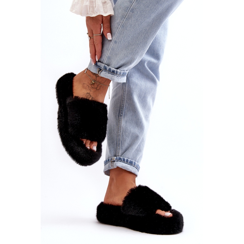 Päls kvinnors päls tofflor svart 3