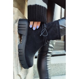 Ankelstövlar för kvinnor med en elastisk ovandel, snörning, svart DE1127S-B 1