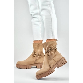 Ankelboots för damer med elastisk snörning ovandel, beige DE1127NU 2