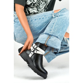 Isolerade arbetsstövlar för kvinnor med remmar, svarta 250043BW-PU vit 2