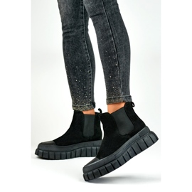 Chelsea-stövlar för damer, slip-on ankelstövlar i mocka svart A1006B 1