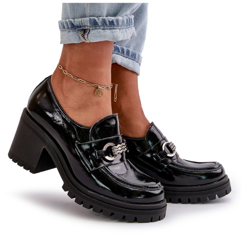 Zazoo 20175 lackskor för kvinnor på hög klack, naturligt läder, svart 5