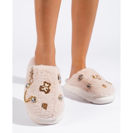 Beige tofflor för kvinnor med Shelovet-dekorationer 2