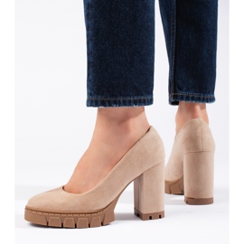 Högklackade pumps i beige mocka för kvinnor 2