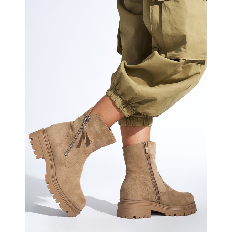Mörkbeige ankelstövlar för kvinnor med dekorativ dragkedja 2