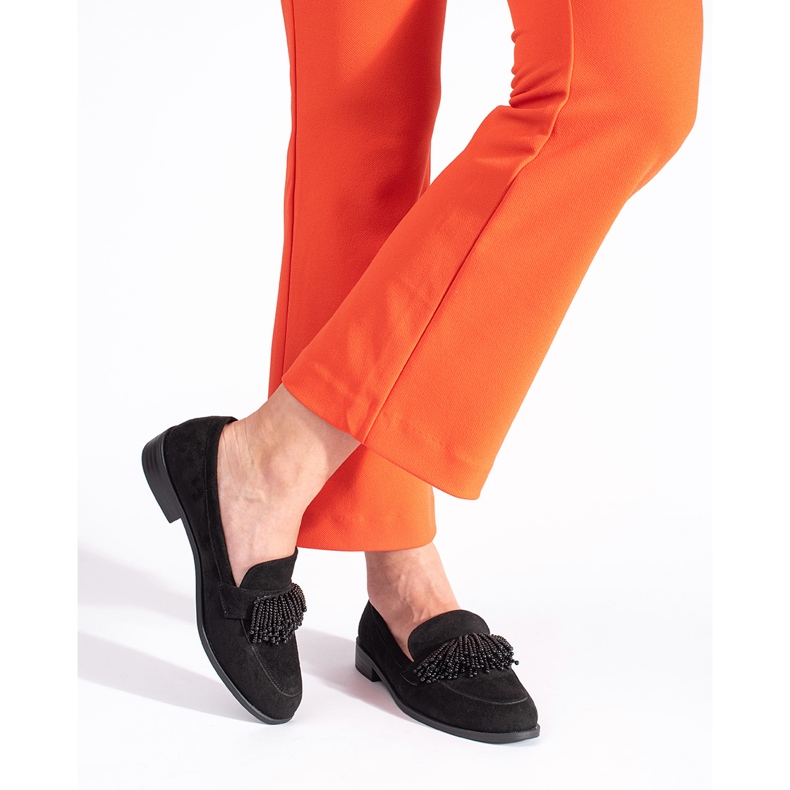 Mockasiner i mocka för kvinnor med pärlor svart 2