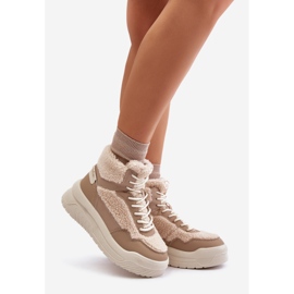Platformsneakers dam med päls fårskinn Lee Cooper LCJ-24-47-3146 Beige 1