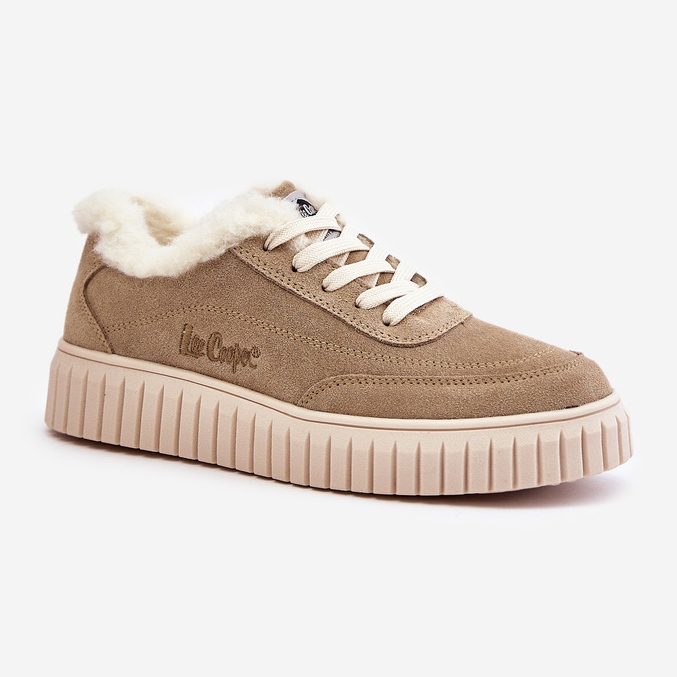 Sneakers i läder för damer fodrade med päls Lee Cooper LCJ-24-01-2972 Beige 2