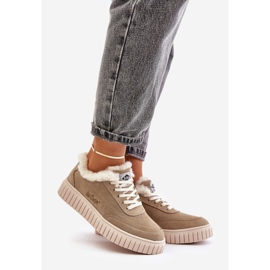 Sneakers i läder för damer fodrade med päls Lee Cooper LCJ-24-01-2972 Beige 1