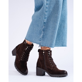 W. Potocki Potocki högklackade damstövlar med snörning av ekologisk mocka brun 1