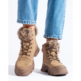 Bruna vandringskängor för damer med päls beige 2