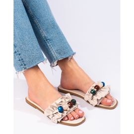 Beige Shelovet platta sandaler för kvinnor 1