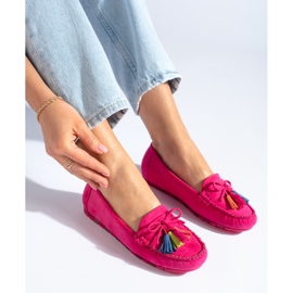 Fuchsia mocka boho loafers med tofsar Shelovet rosa 1