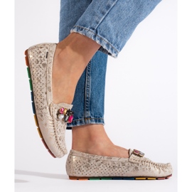 Goodin Genombrutna mockasiner i guld för kvinnor med kristaller gyllene 1