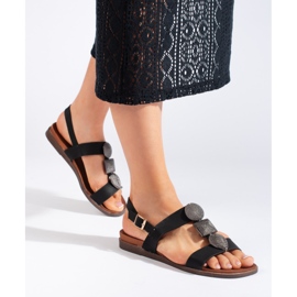 Sergio Leone Svarta, bekväma platta sandaler för kvinnor 1