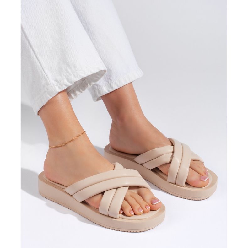 Beige plattformsflipflops för kvinnor 1