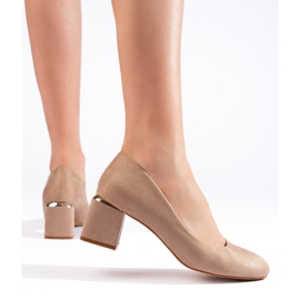 Beige mocka högklackade pumpar 2